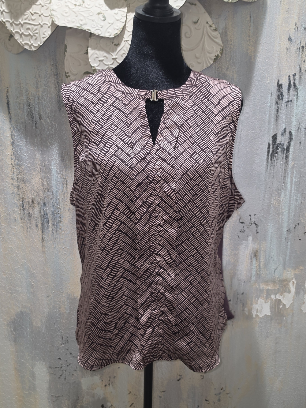 The Limited Brown & Cream Silk Front Geometric Keyhole Sleeveless Camisole -XL